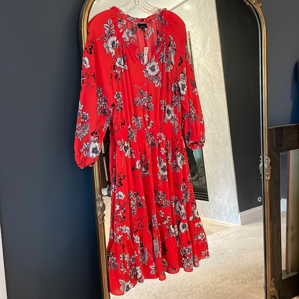 Talbots Red Floral Dress Sz M
